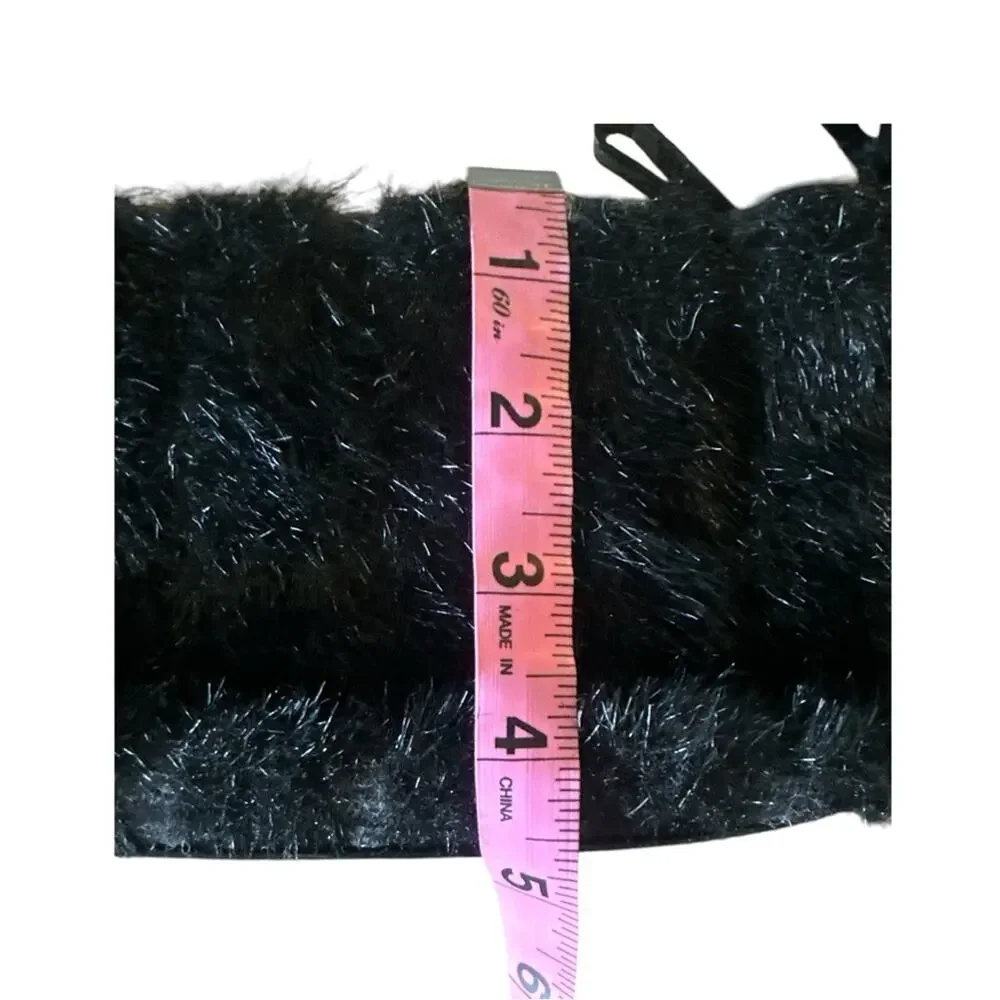 Kate Spade Black Faux Fur Shoulder Bag Embossed Strap Bright Print Lining Chic